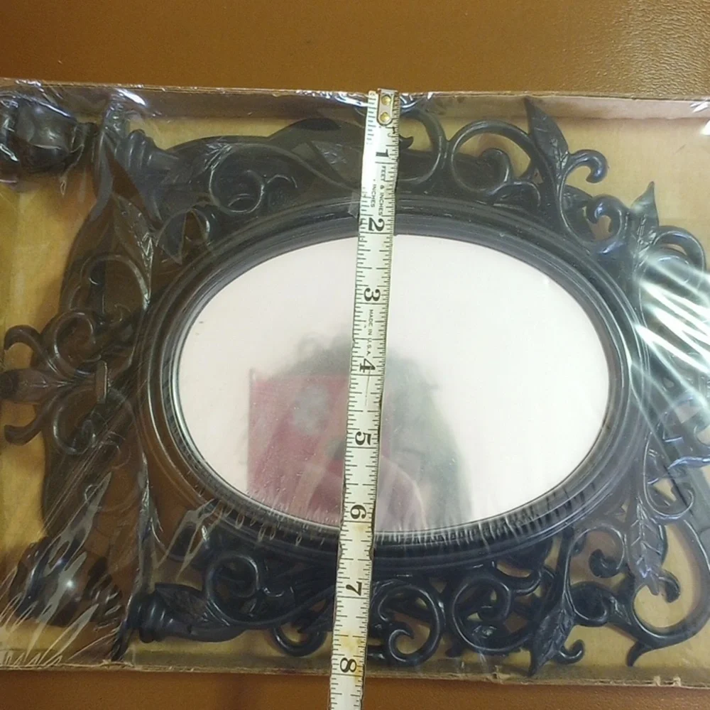 NIB Vintage Black Mirrored Wall Sconce w/ Ornate Design